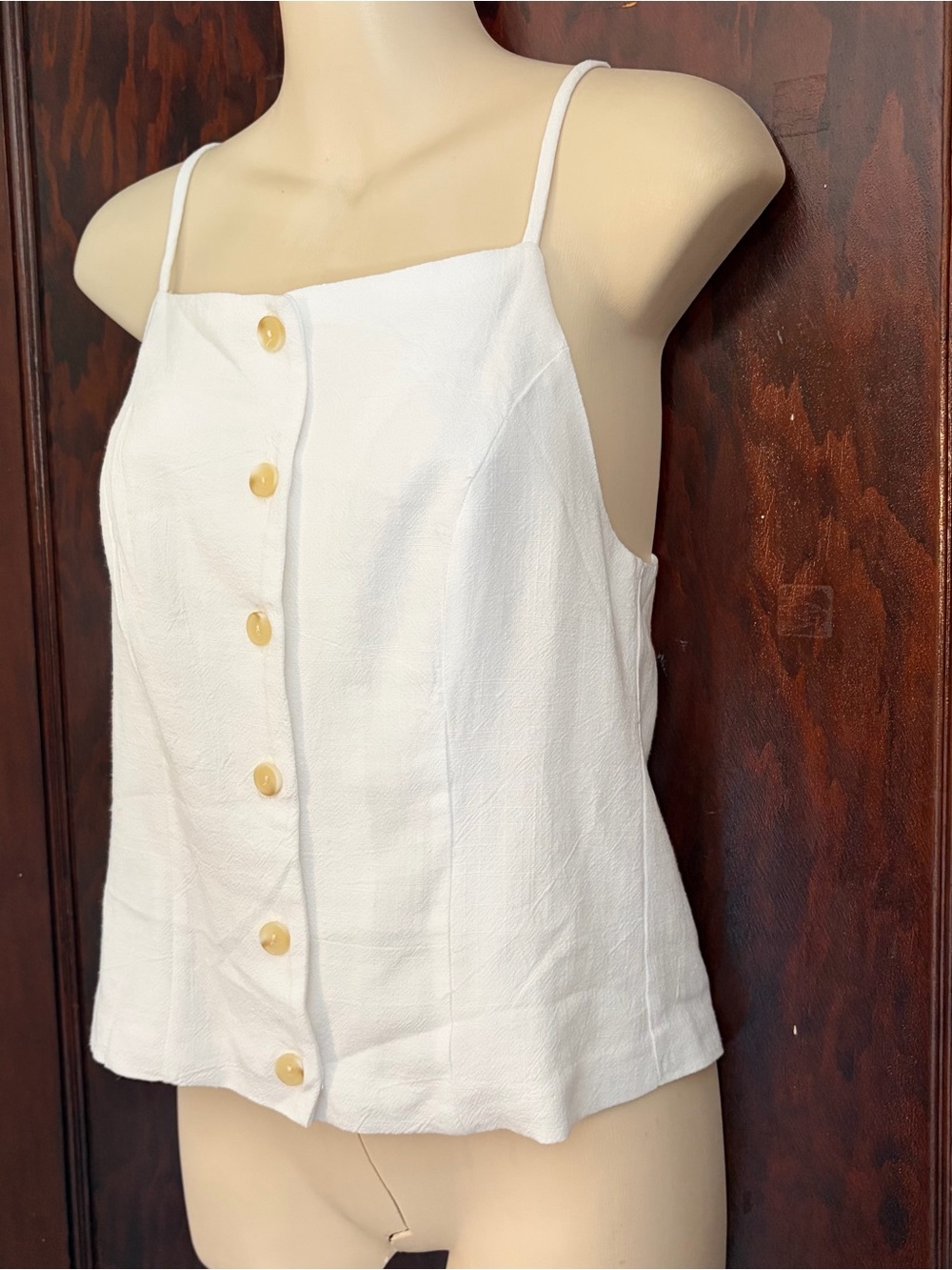 EUC! White Anthropologie MONTEAU Los Angeles Button-Up Linen Blend Tank Top Med